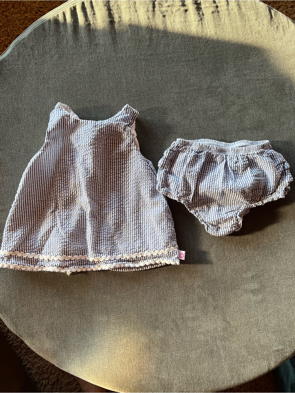 Ruffle Butts Blue Striped shirt & Bloomers